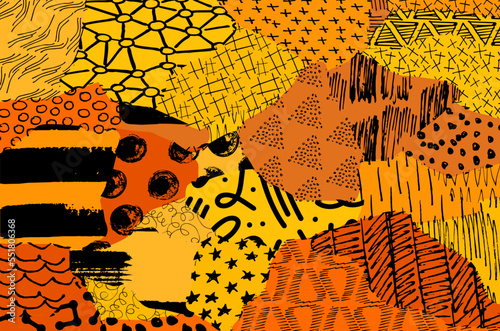 Abstract black strokes, Hand sketched Vector Pattern. Retro abstract pattern in geometric style. Abstract multicolored geometric pattern.	
