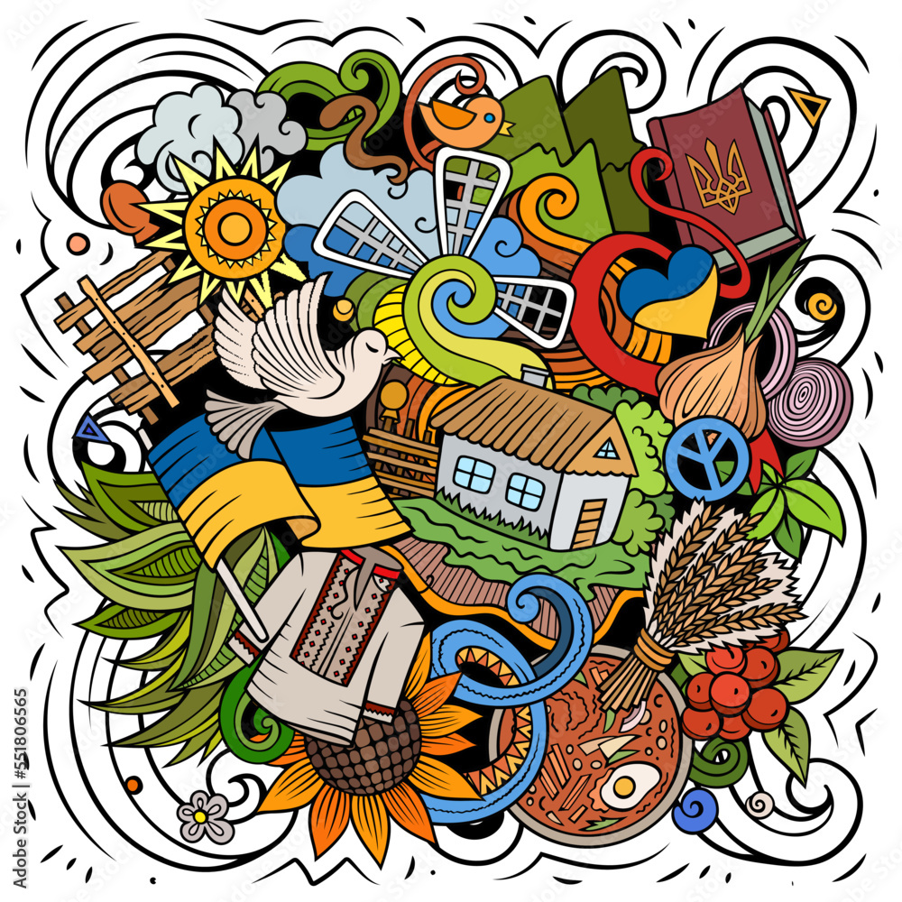 Fototapeta premium Ukraine cartoon doodle illustration. Funny Ukrainian design.