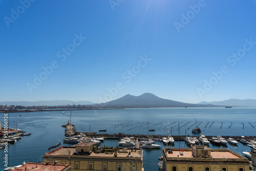 View of the volcano Vesuvius from in Castle of the Egg in Naples, on a sunny day. photo