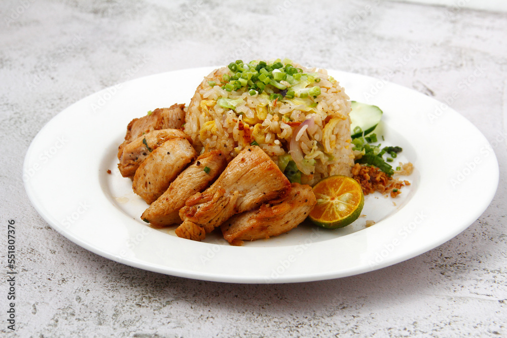 Freshly cooked Thai food called Chicken Fried Rice Freshly cooked Thai food called Chicken Fried Rice