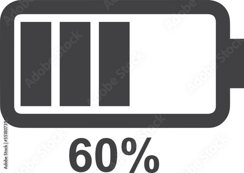 Battery icon, 60% charging icon black vector
