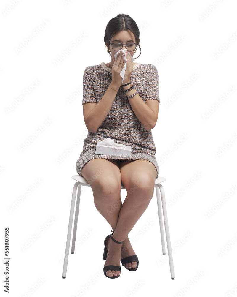 PNG file no background Patient with cold and flu sitting on a chair