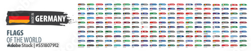 A set of vector icons with flags of countries and with the inscription made in