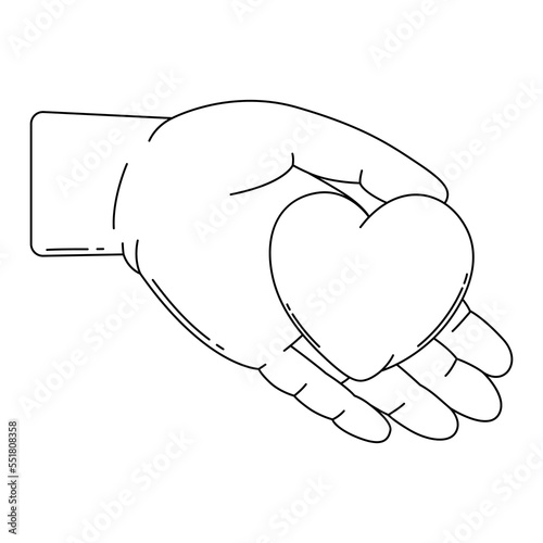 Happy Valentine Day illustration of hand holds heart. Holiday romantic love symbol.