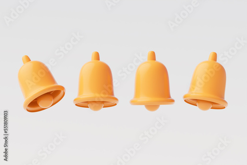 3d icon set of yellow notification bell isolate on white background, social media concept. 3d illustration