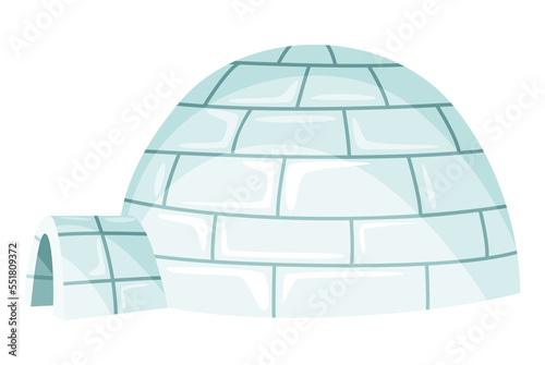 Igloo icon. Cartoon icehouse. Winter construction from ice blocks. Eskimo peoples house isolated on white background