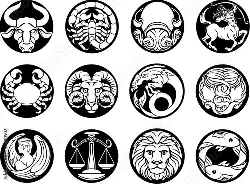 Horoscope zodiac astrology star signs symbols set photo