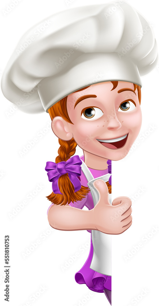 Kid Cartoon Girl Chef Cook Baker Child Sign Kid Cartoon Girl Chef Cook Baker Child Sign
