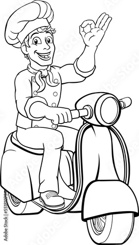 Chef Moped Scooter Food Del...