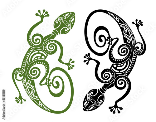 Set of stylized lizard. Collection of decorative silhouettes of reptiles. Vector illustration of scaly lizards. Lizard logo.Totem design. Tattoos. photo