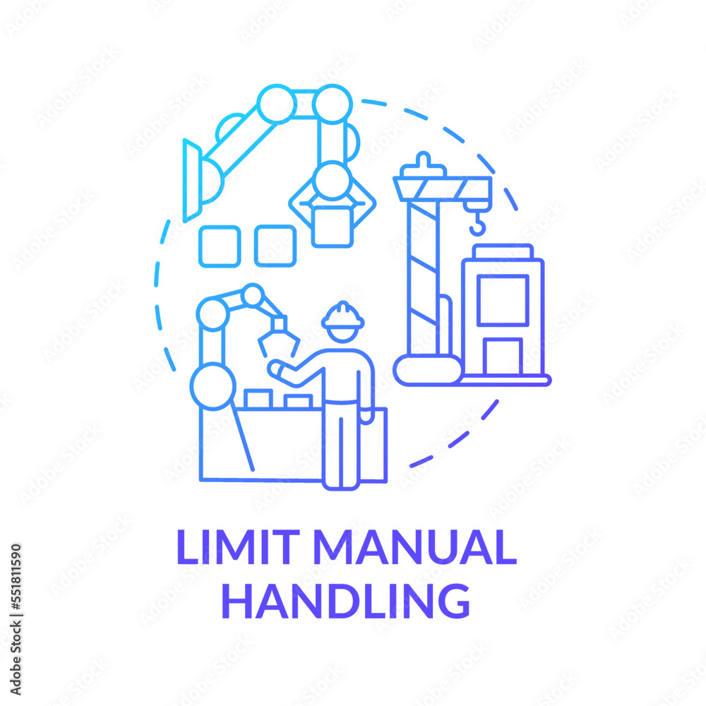 Limit manual handling blue gradient concept icon. Heavy items. Preventing common occupational injuries tip abstract idea thin line illustration. Isolated outline drawing. Myriad Pro-Bold font used