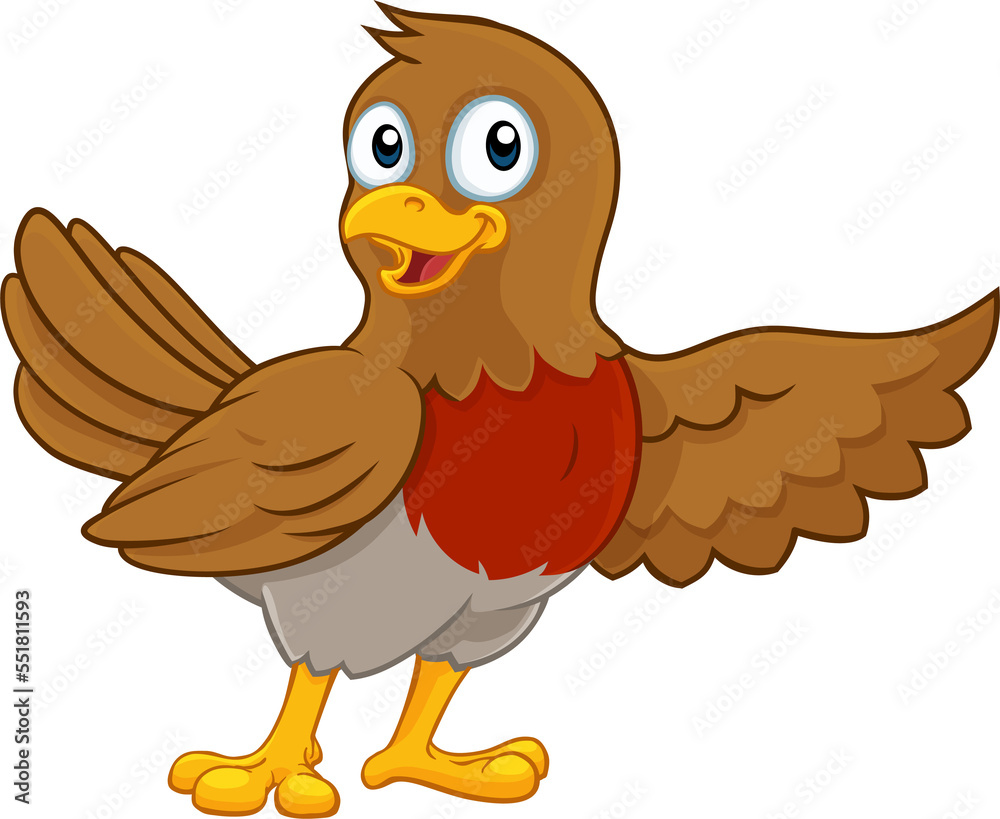 Christmas Robin Redbreast Pointing Cartoon Bird Christmas Robin Redbreast Pointing Cartoon Bird