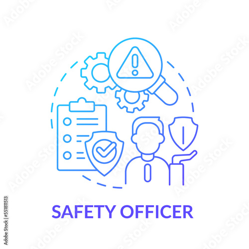 Safety officer blue gradient concept icon. Work conditions review. Minimizing workplace accident tip abstract idea thin line illustration. Isolated outline drawing. Myriad Pro-Bold font used