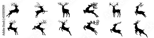 Print op canvas Christmas deer icon vector set