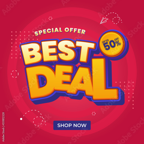 colorful best deal banner with 3d text design 