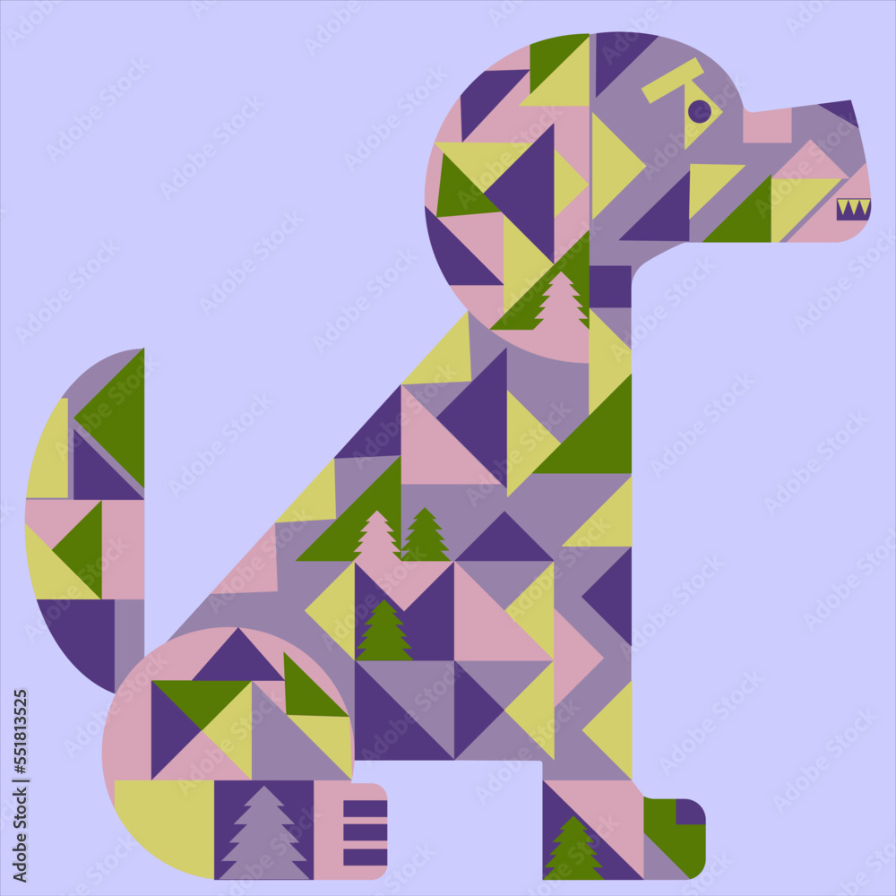 Geometric cute dog on a violet background Geometric cute dog on a violet background