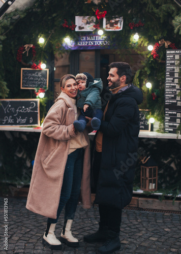 family at the christmas market
