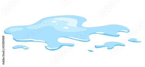 Water spill puddle. Blue liquid various shape in flat cartoon style. fluid design element isolted on white background