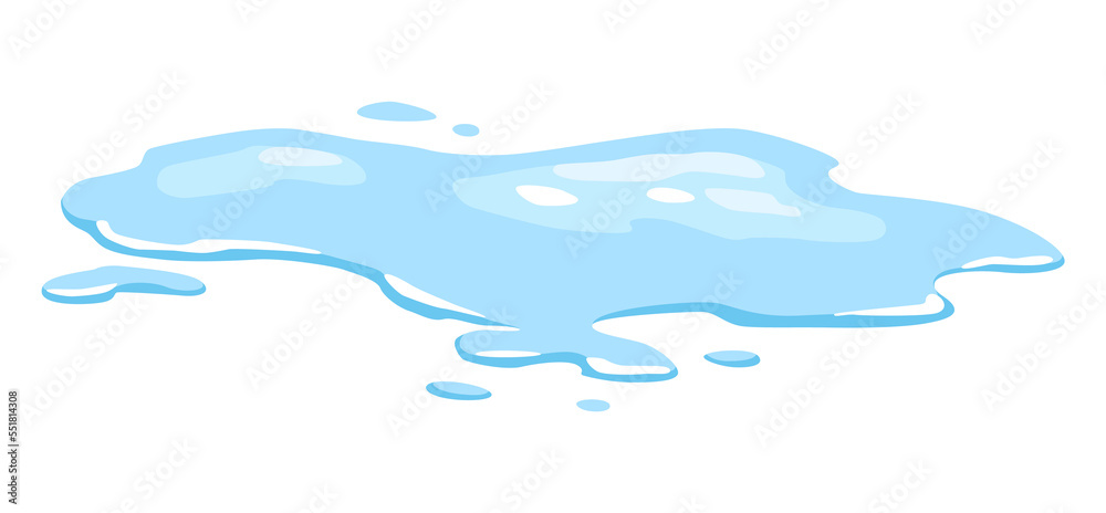 Water spill puddle. Blue liquid various shape in flat cartoon style. fluid design element isolted on white background Water spill puddle. Blue liquid various shape in flat cartoon style. fluid design element isolted on white background