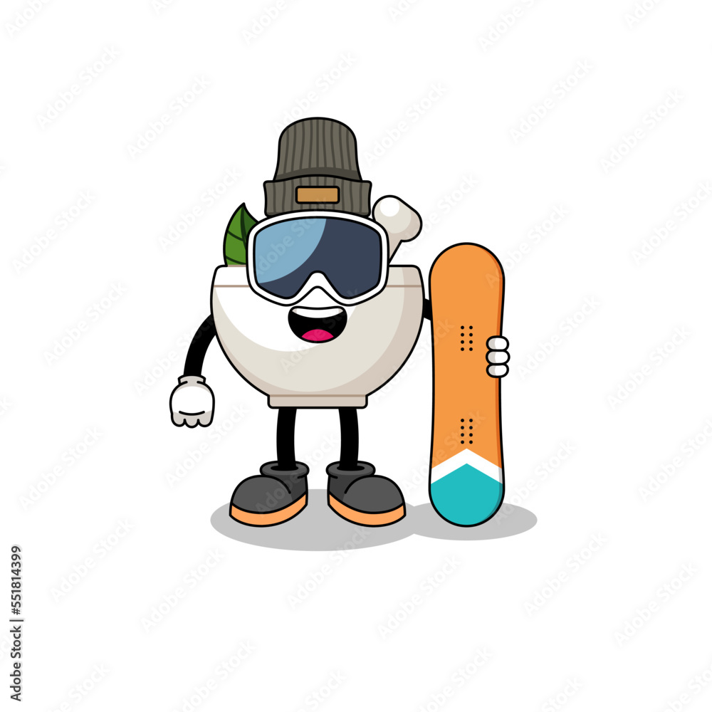 Mascot cartoon of herbal bowl snowboard player
