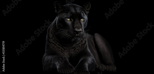 Panther in rest. Black and white portrait of leopard on black background. Predator series. Danger concept. digital art