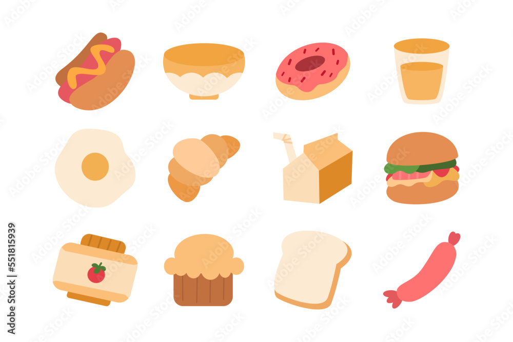Set of fast food illustration in simple flat design style