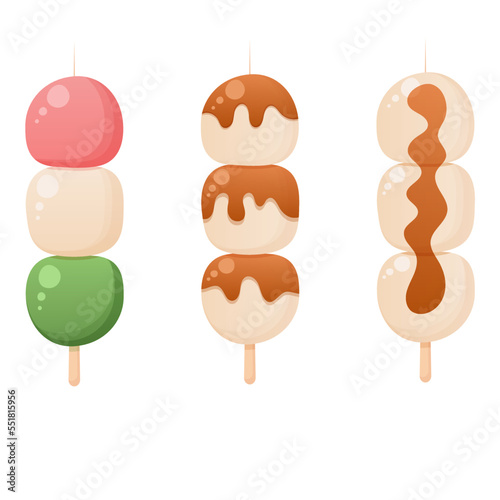 Japanese sweet , dango set on the white background. Vector illustration.