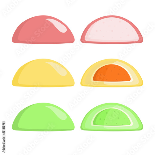Japanese sweet , mochi set on the white background. Vector illustration.
