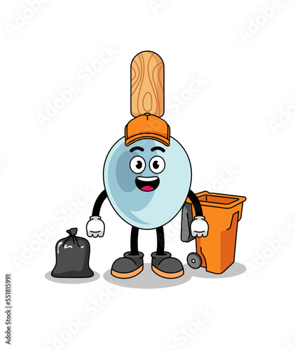 Illustration of cooking spoon cartoon as a garbage collector