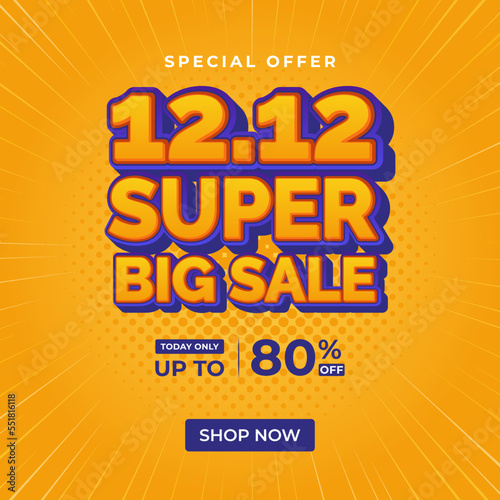 12.12 super big sale banner with yellow background 