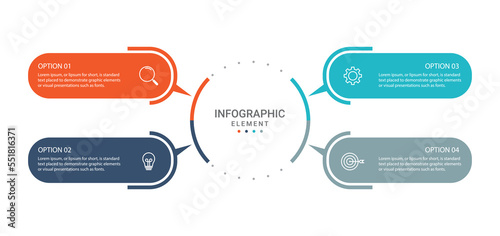 Modern infographic template. Creative circle element design with marketing icons. Business concept with 4 options, steps, sections.