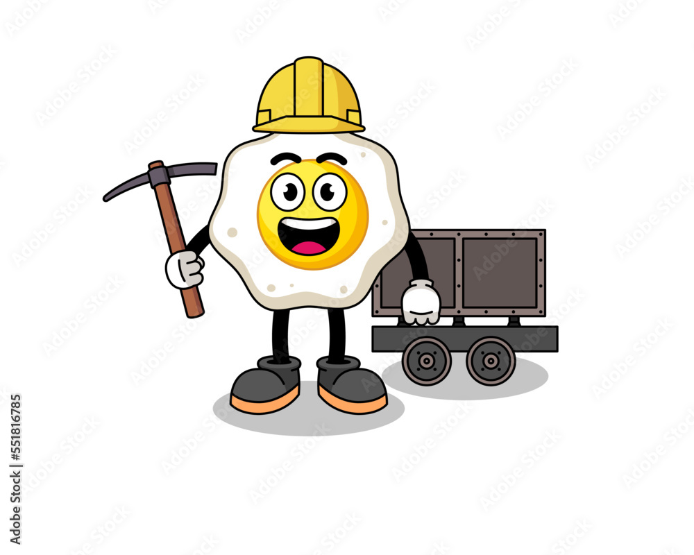 Mascot Illustration of fried egg miner