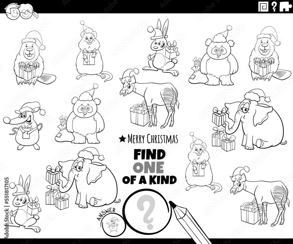 one of a kind game with animal on Christmas coloring page one of a kind game with animal on Christmas coloring page