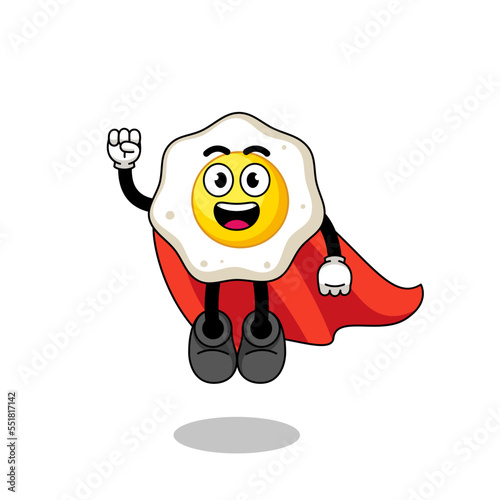 fried egg cartoon with flying superhero