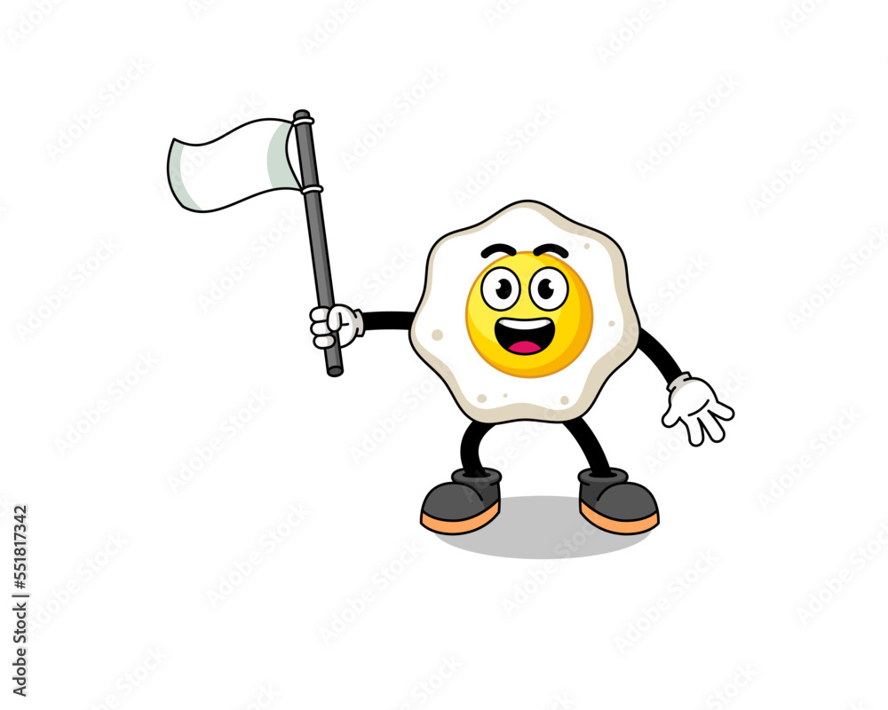 Cartoon Illustration of fried egg holding a white flag Cartoon Illustration of fried egg holding a white flag