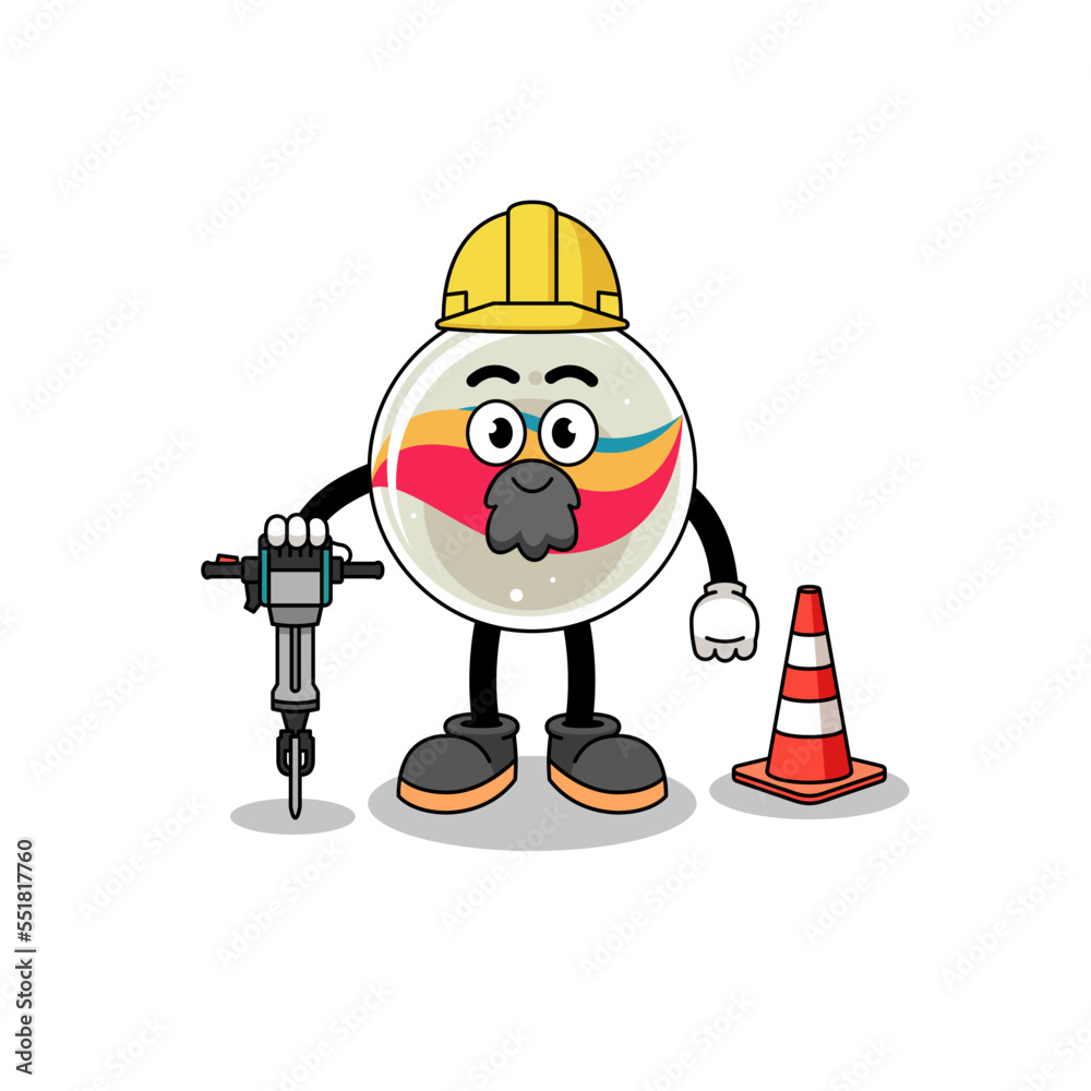Character cartoon of marble toy working on road construction Character cartoon of marble toy working on road construction