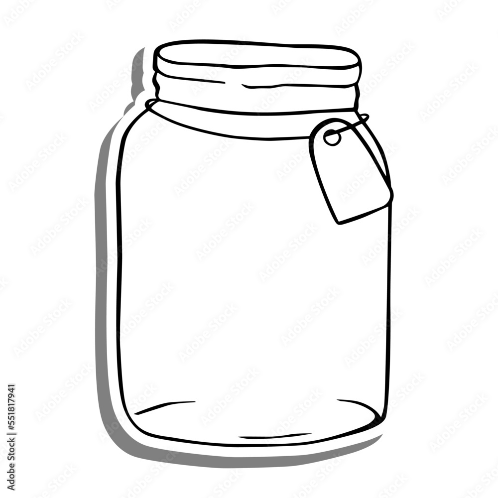 Monochrome Jar with Label on white silhouette and gray shadow. Vector illustration for decoration or any design.