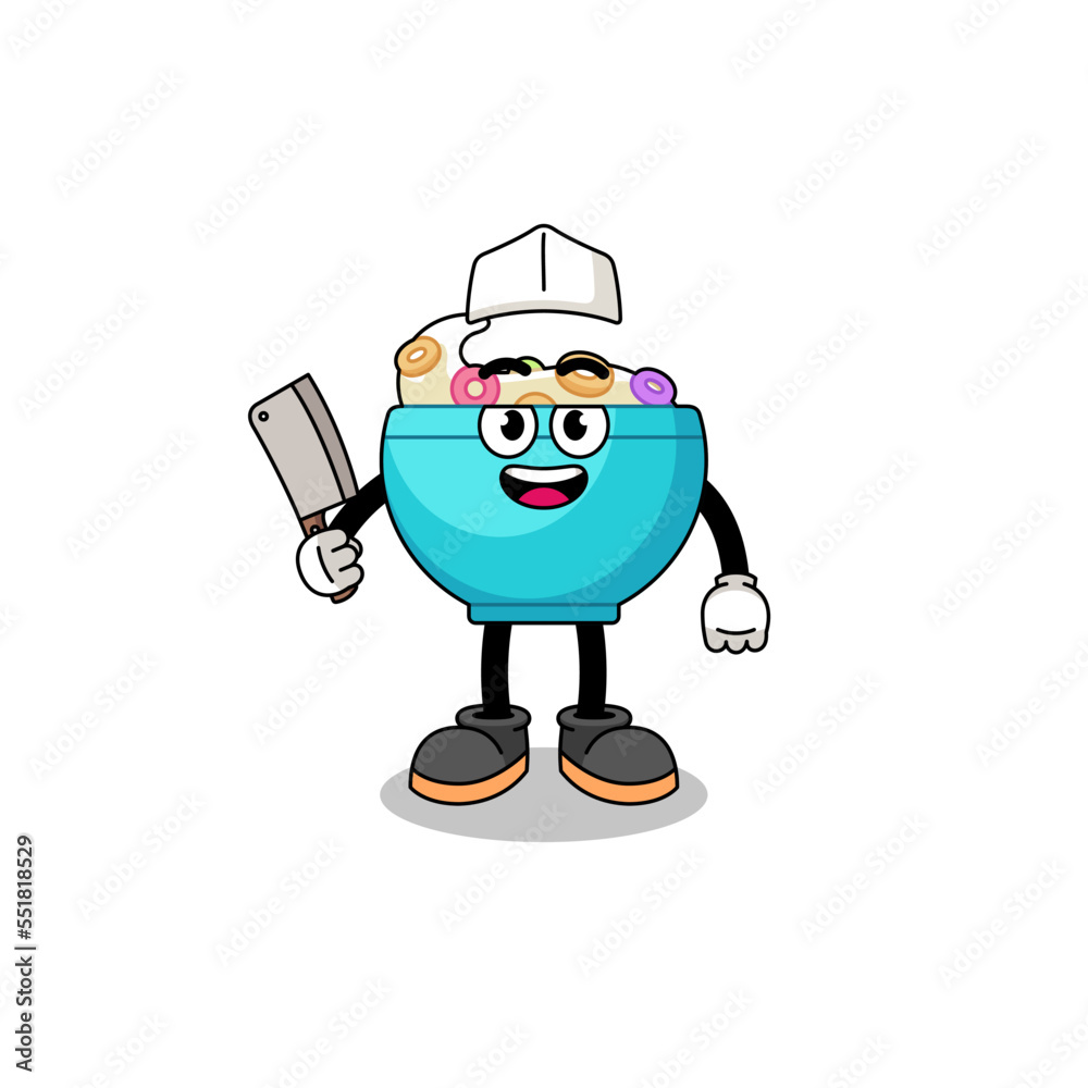 Mascot of cereal bowl as a butcher Mascot of cereal bowl as a butcher