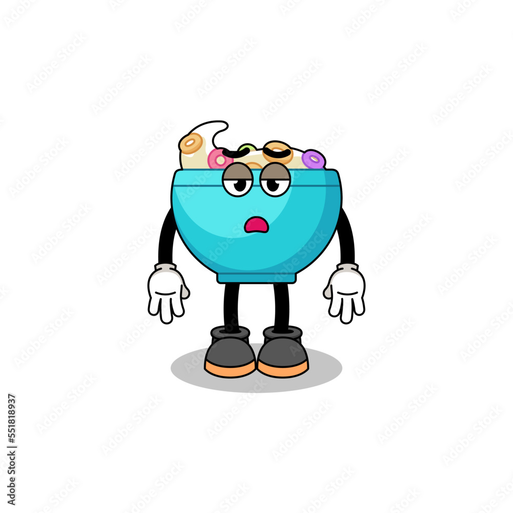 cereal bowl cartoon with fatigue gesture cereal bowl cartoon with fatigue gesture