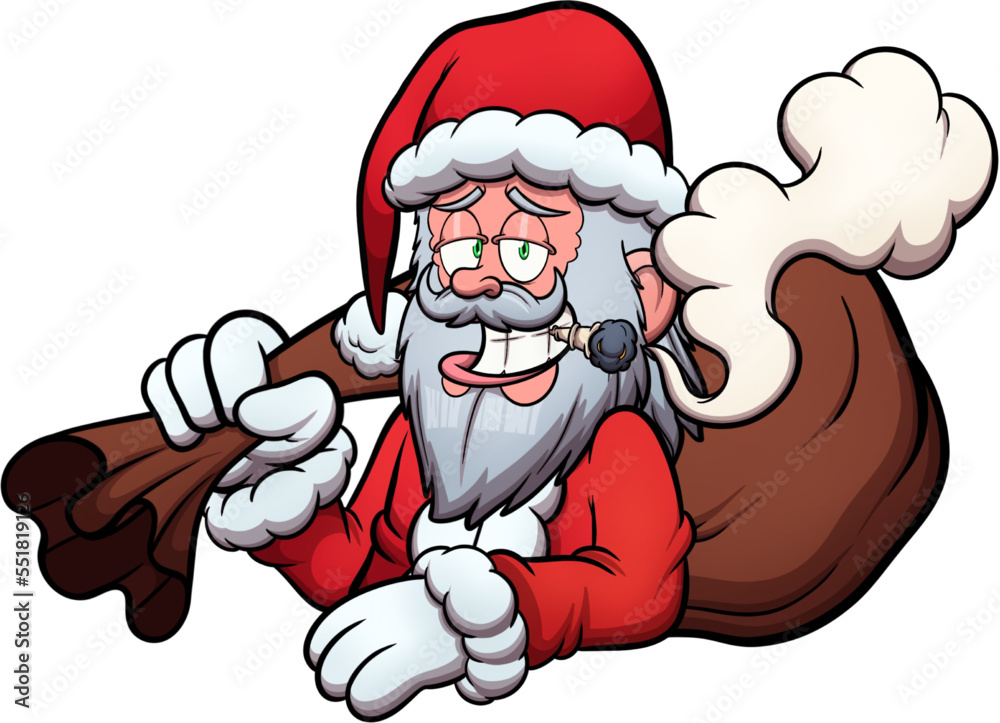 Santa Claus Smoking Joint. Vector clip art illustration with simple