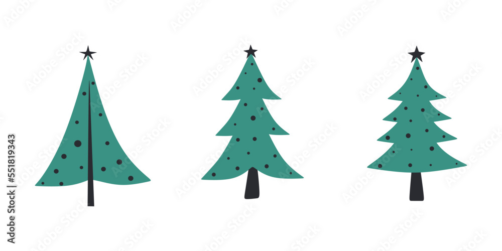 Obraz premium Set of Christmas tree. Cartoon christmas trees isolated on white background. vector illustration eps10