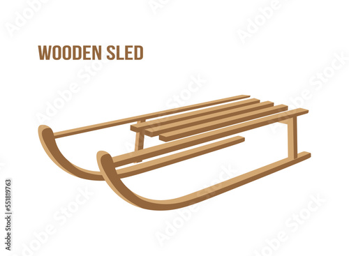 Wooden sleigh vector. Illustration Wooden sled, Transport for snow ride, Isolated on white background. Vector illustration eps10