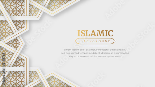 Islamic Arabic Arabesque Ornament Border Luxury Abstract White Background with Copy Space for Text
