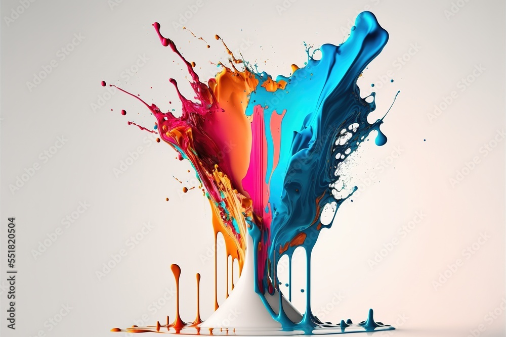Obraz premium exploded colored paint on bright background Royalty-free fictitious generative AI artwork that doesn't exist in real life.