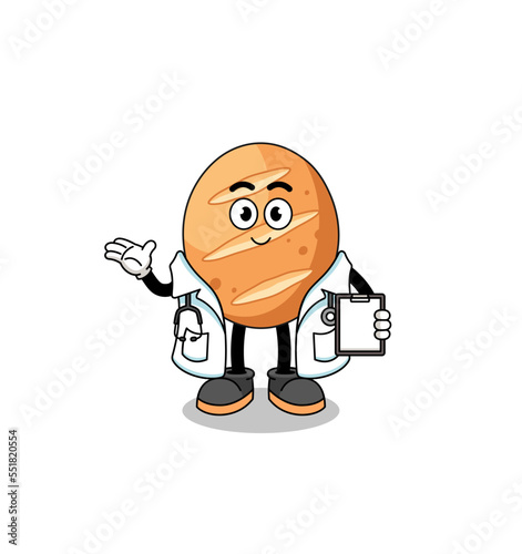 Cartoon mascot of french bread doctor