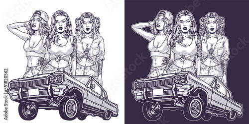 Hot Girls Lowriders monochrome sticker © DGIM studio