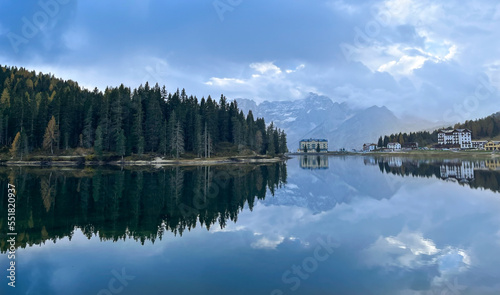 Heaven symmetry nordic scandinavian island landscape. Scandinavian scenery of a mountain reflected in the lake