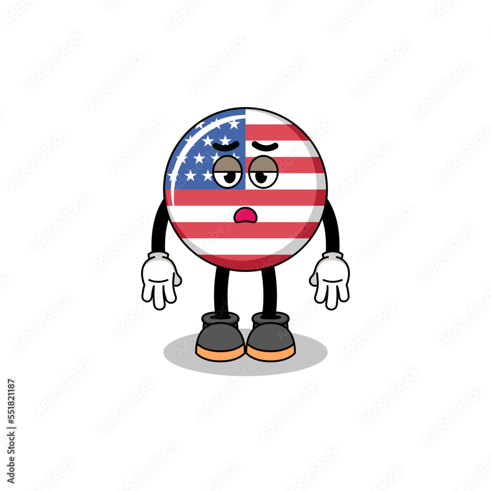 united states flag cartoon with fatigue gesture united states flag cartoon with fatigue gesture