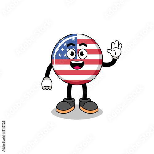 united states flag cartoon doing wave hand gesture