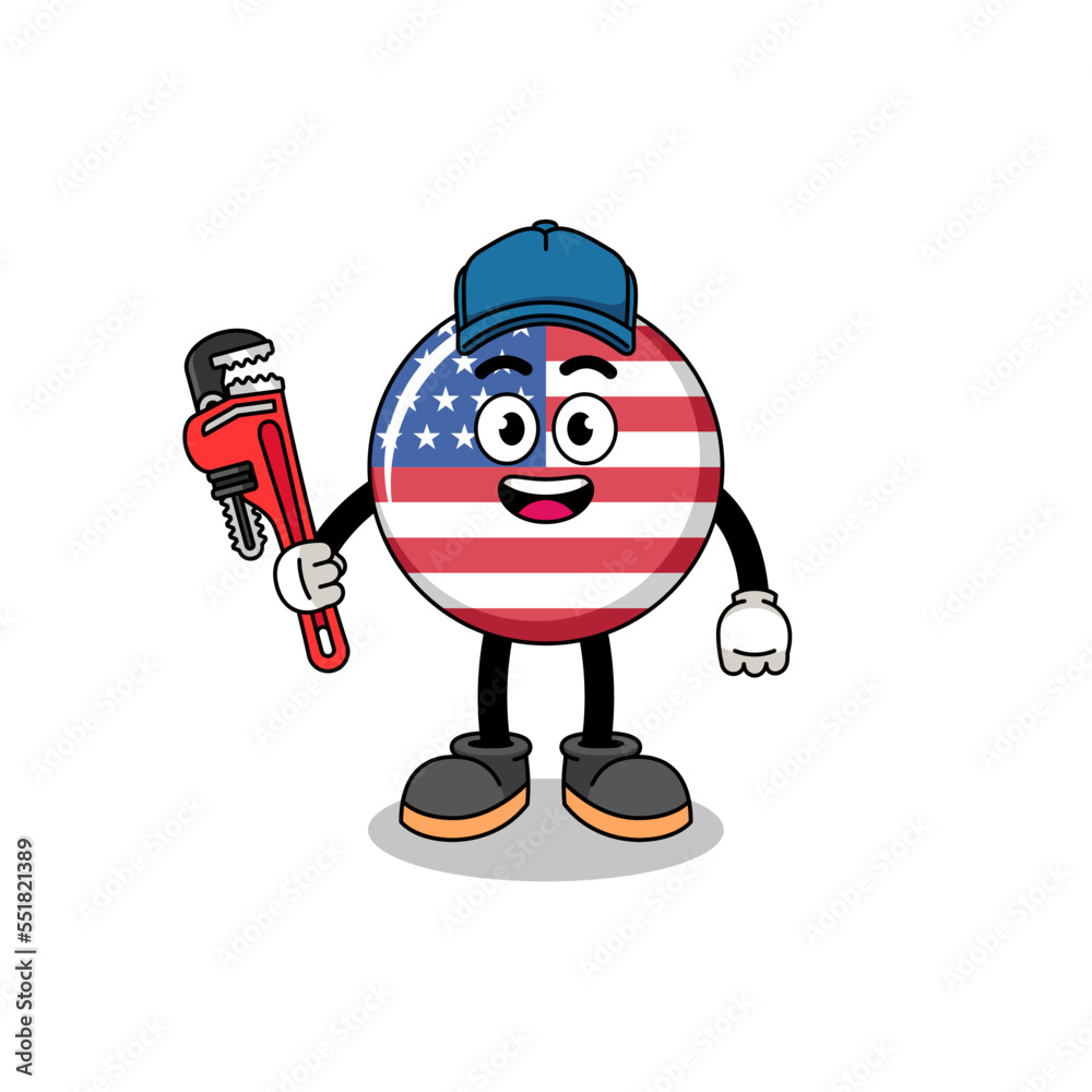 united states flag illustration cartoon as a plumber united states flag illustration cartoon as a plumber